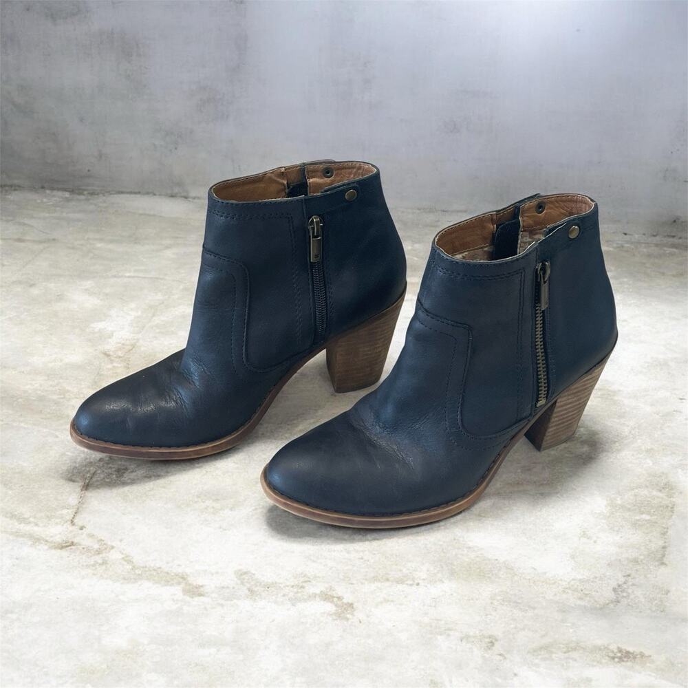 LUCKY BRAND Women's Eugina Black Leather Heeled Ankle Boots Size 7.5/ 37.5
